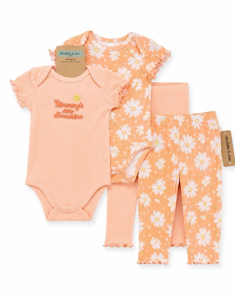 Charlotte & Star Baby Girl 4 Pc Set 6-9M Bodysuits Pants Daisy Mommy’s Sunshine